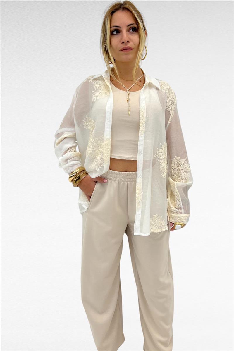 camicia trasparente con ricami in rilievo magnolia